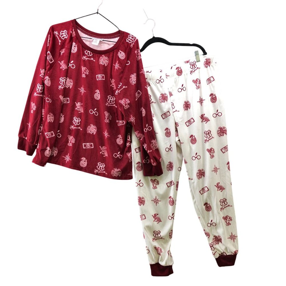Harry Potter Pajama Set Womens XL‎ Velour Fleece Soft Jogger 2 Piece Burgundy